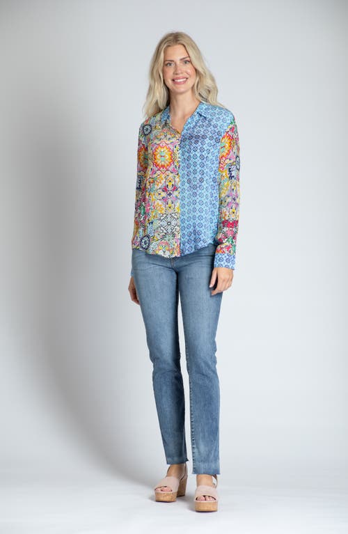 Apny Patchwork Chiffon Button-up Shirt In Yellow Multi
