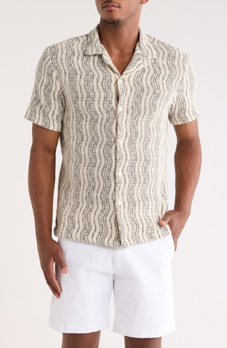 Cactus Man Irregular Stripe Open Stitch Camp Shirt, Main, color, Cream