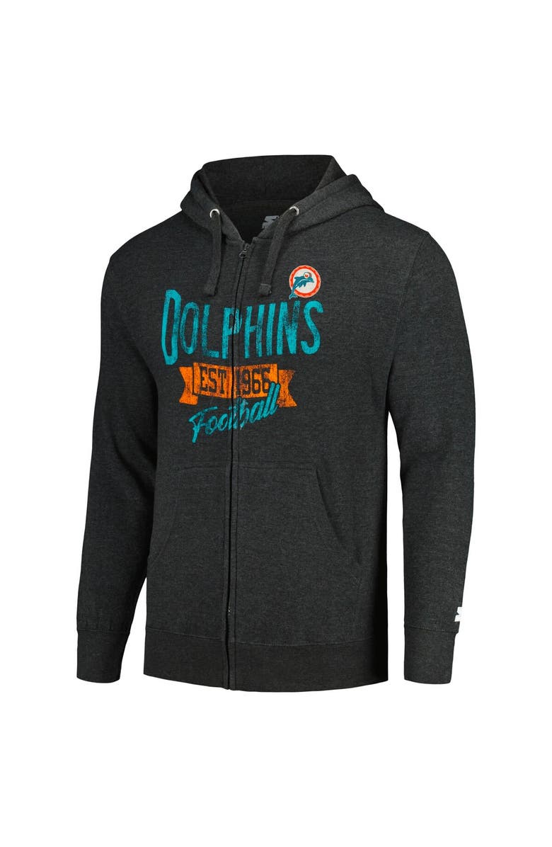 STARTER Men's Starter Heather Charcoal Miami Dolphins Primary Logo Full-Zip Hoodie Jacket, Alternate, color, 