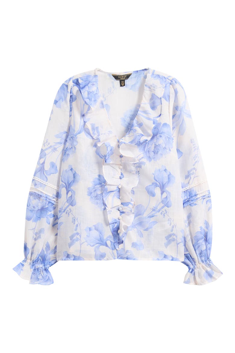 Floral Print Ruffle Top, Alternate, color, WHITE