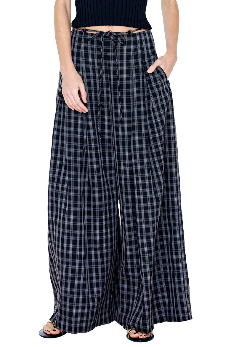 Tessa Plaid Wide Leg Pants, Main, color, BLACK/ WHITE