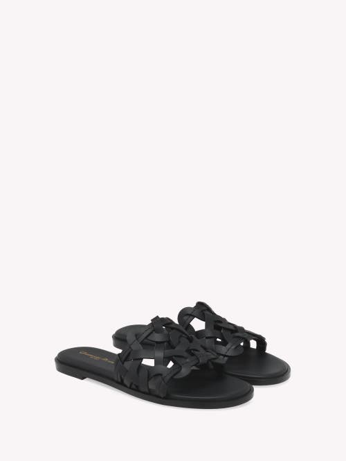 Gianvito Rossi Open Weave Leather Slide Sandals In Black