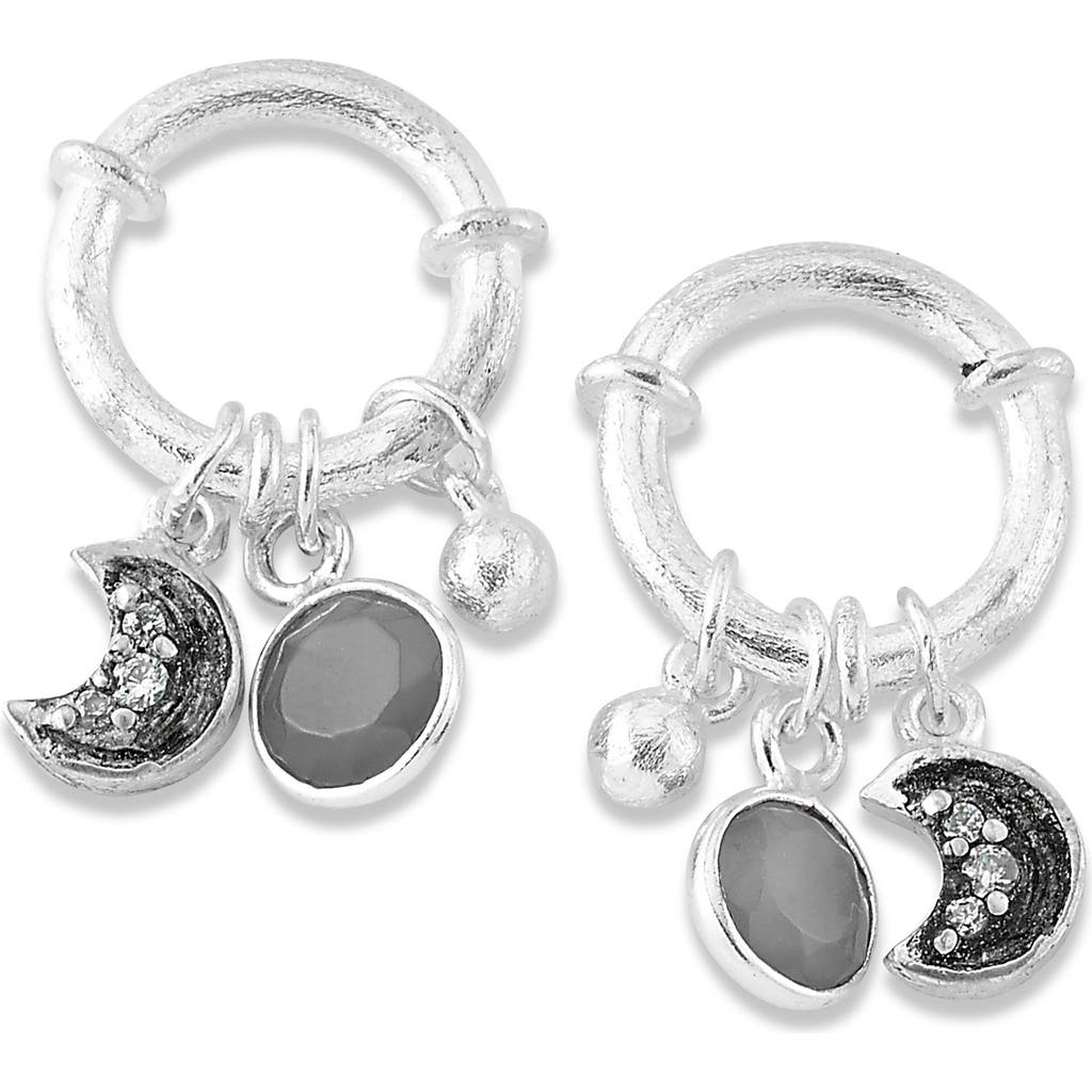 Samuel B. Silver Gemstone Moon Charm Earrings In Silver/grey