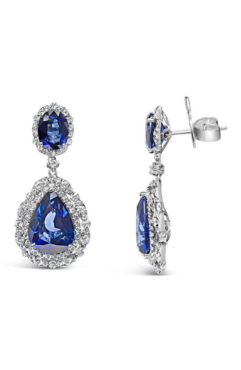 Haus of Brilliance 18K White Gold Blue Sapphire 2 3/4 Cttw Diamond Halo Drop Dangle Earring, Alternate, color, White
