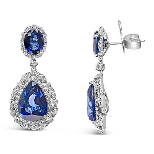 Haus Of Brilliance 18k White Gold Blue Sapphire 2 3/4 Cttw Diamond Halo Drop Dangle Earring In White