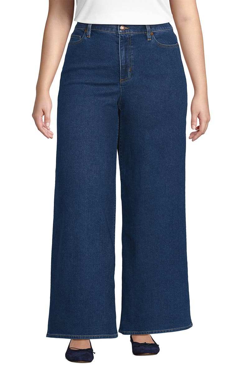 Lands' End Recover Denim High Rise Extra Wide Leg Jeans, Alternate, color, Crawford Wash