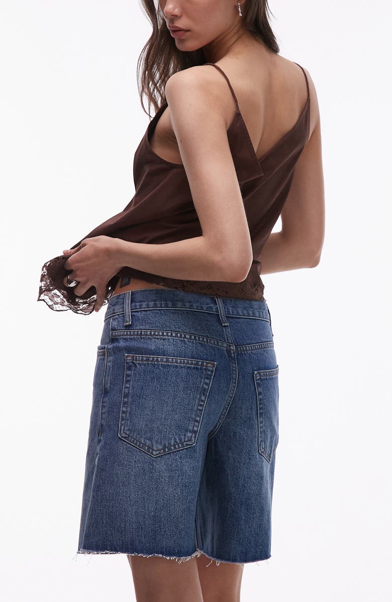 Topshop Loose Fit Raw Hem Cutoff Denim Shorts, Alternate, color, Medium Blue