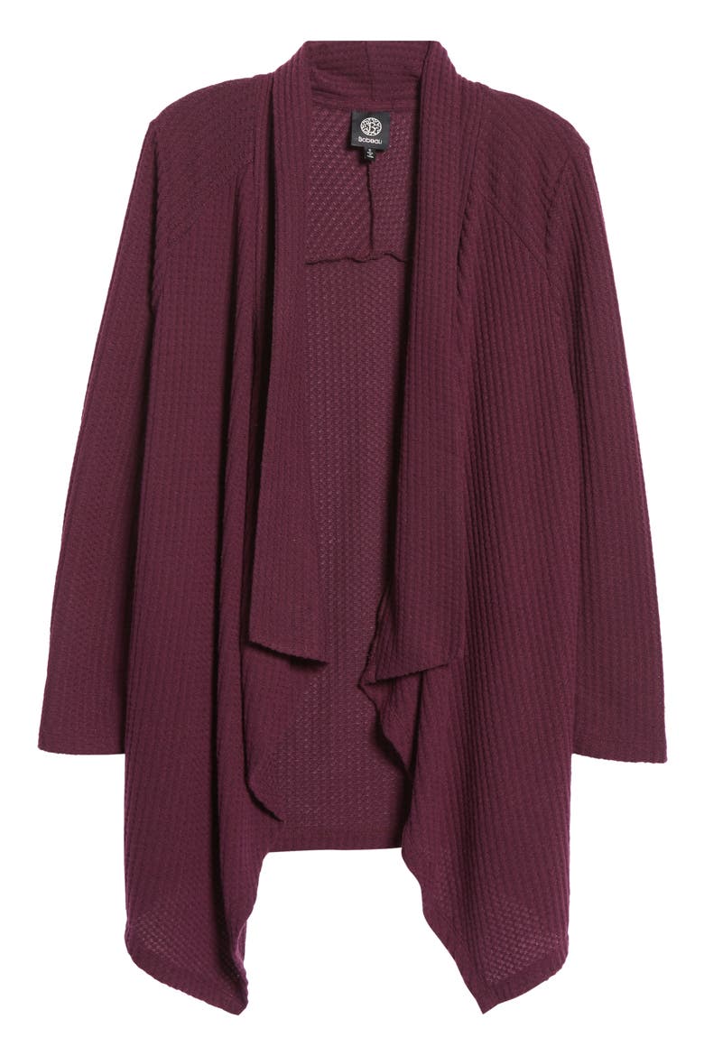 Waffle Knit Drape Front Cardigan, Alternate, color, BERRY