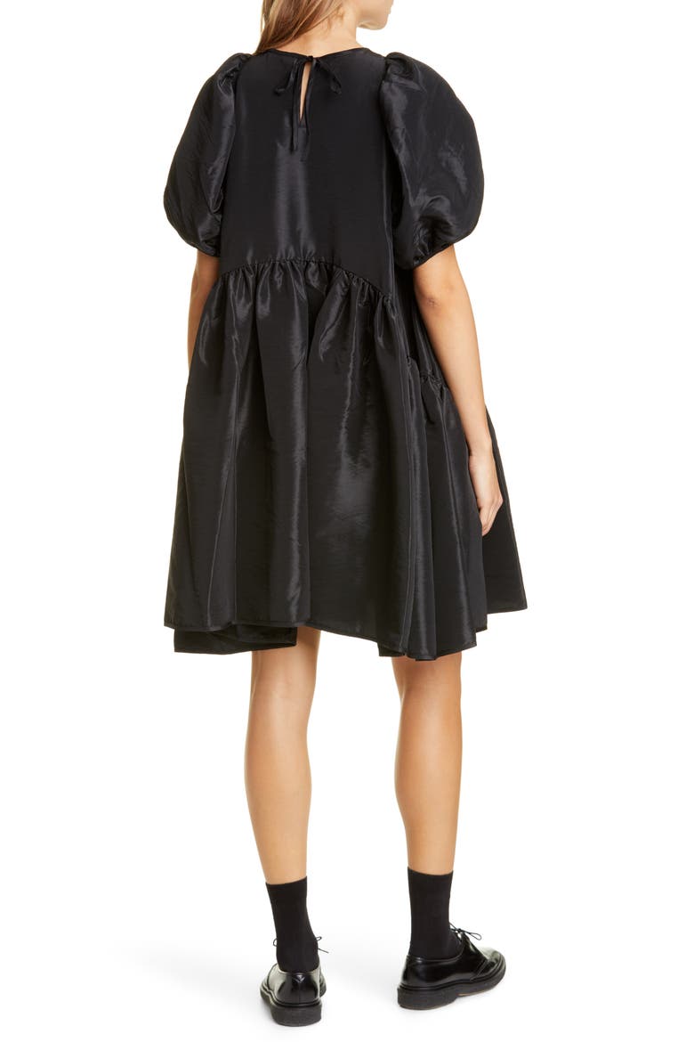 Alexa Puff Sleeve Faille Babydoll Dress, Alternate, color, BLACK