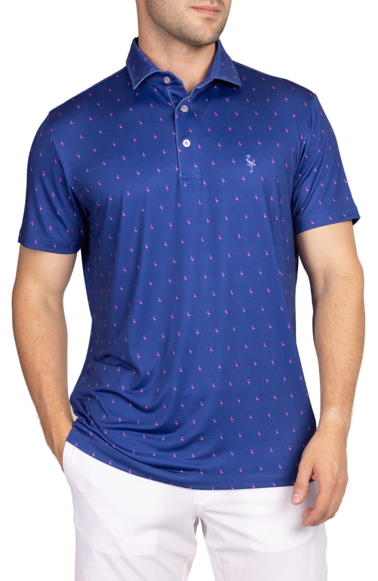 TailorByrd Sapphire Blue Byrd Print Performance Polo, Main, color, Sapphire Blue