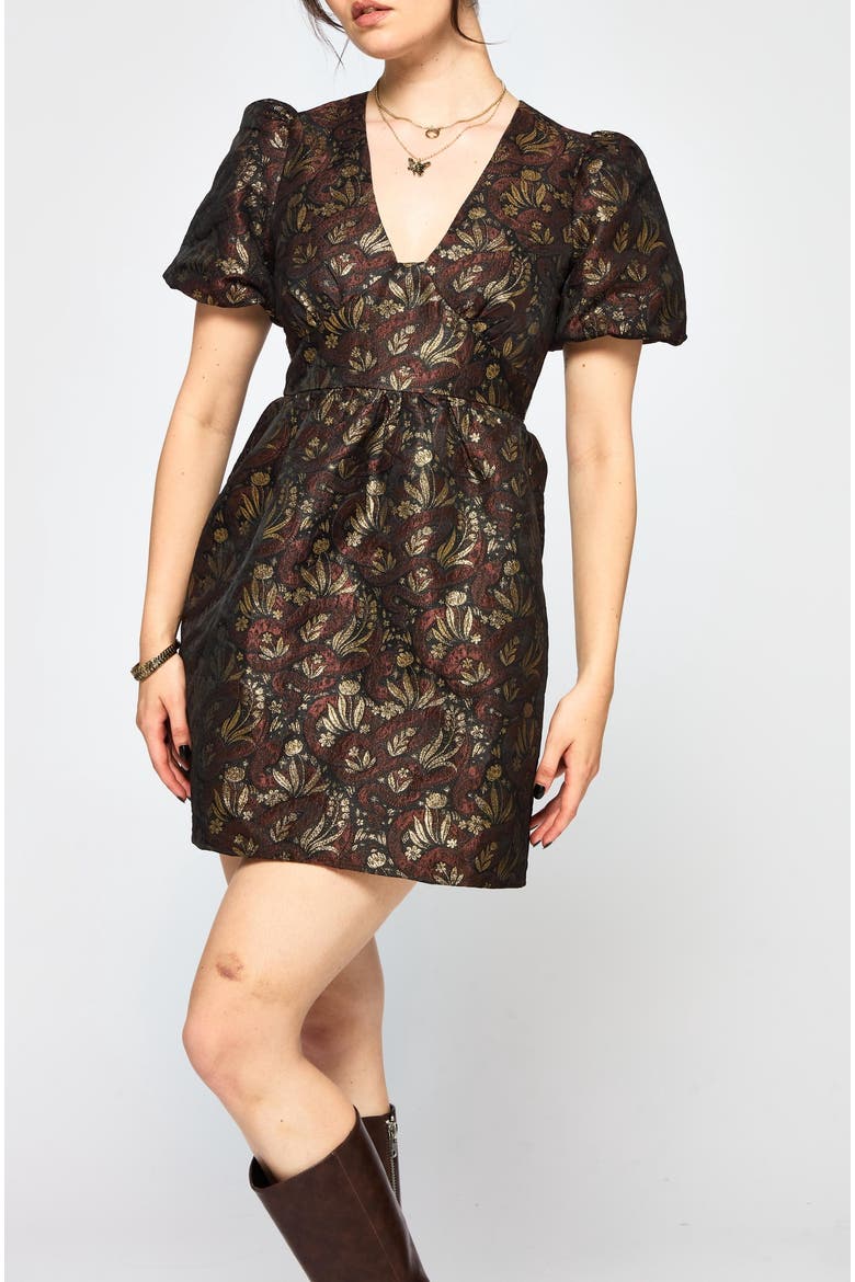 Rena Snake Jacquard Mini Dress, Alternate, color, Brown