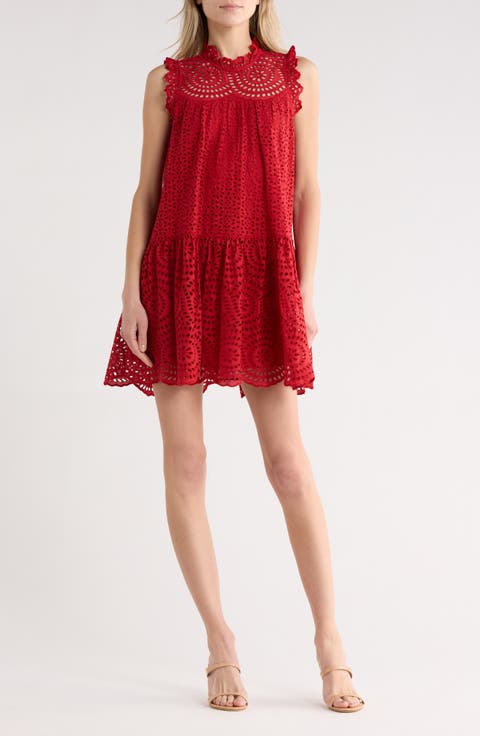 Thea Embroidered Eyelet Sleeveless Cotton Minidress