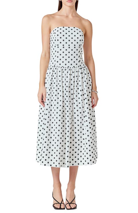 Polka Dot Strapless A-Line Dress