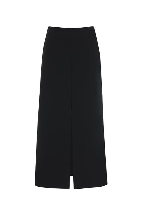 Black Long Skirt with Front and Back Slits