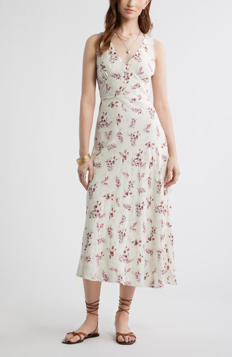 Embroidered Bias Cut Midi Dress