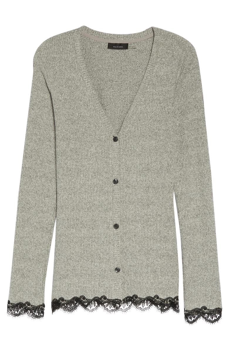 Natori Luxe Ulla Lace Trim Ribbed Cardigan, Alternate, color, 