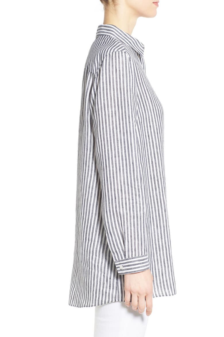 'Sahara Stripe' Print Long Sleeve Linen Tunic, Alternate, color, NAVY- IVORY SAHARA STRIPE