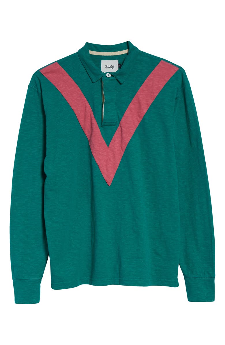 Drake's Chevron Cotton Flamé Rugby Shirt, Main, color, 402 Bottle Green / Magenta