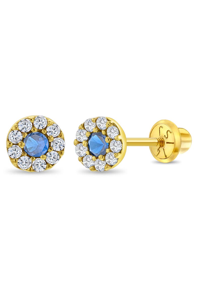 14k Round Cubic Zirconia Burst Earrings, Main, color, Blue