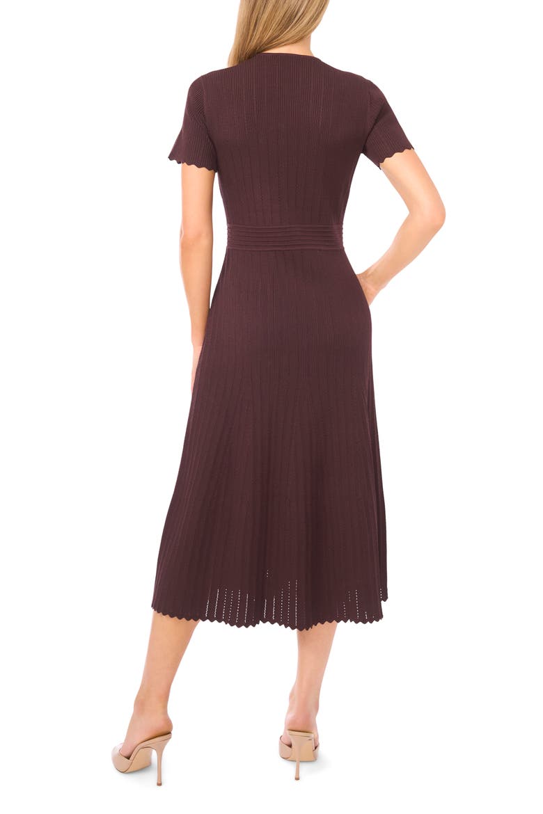 Pointelle Short Sleeve Midi Dress, Alternate, color, DARK CHOCOLATE