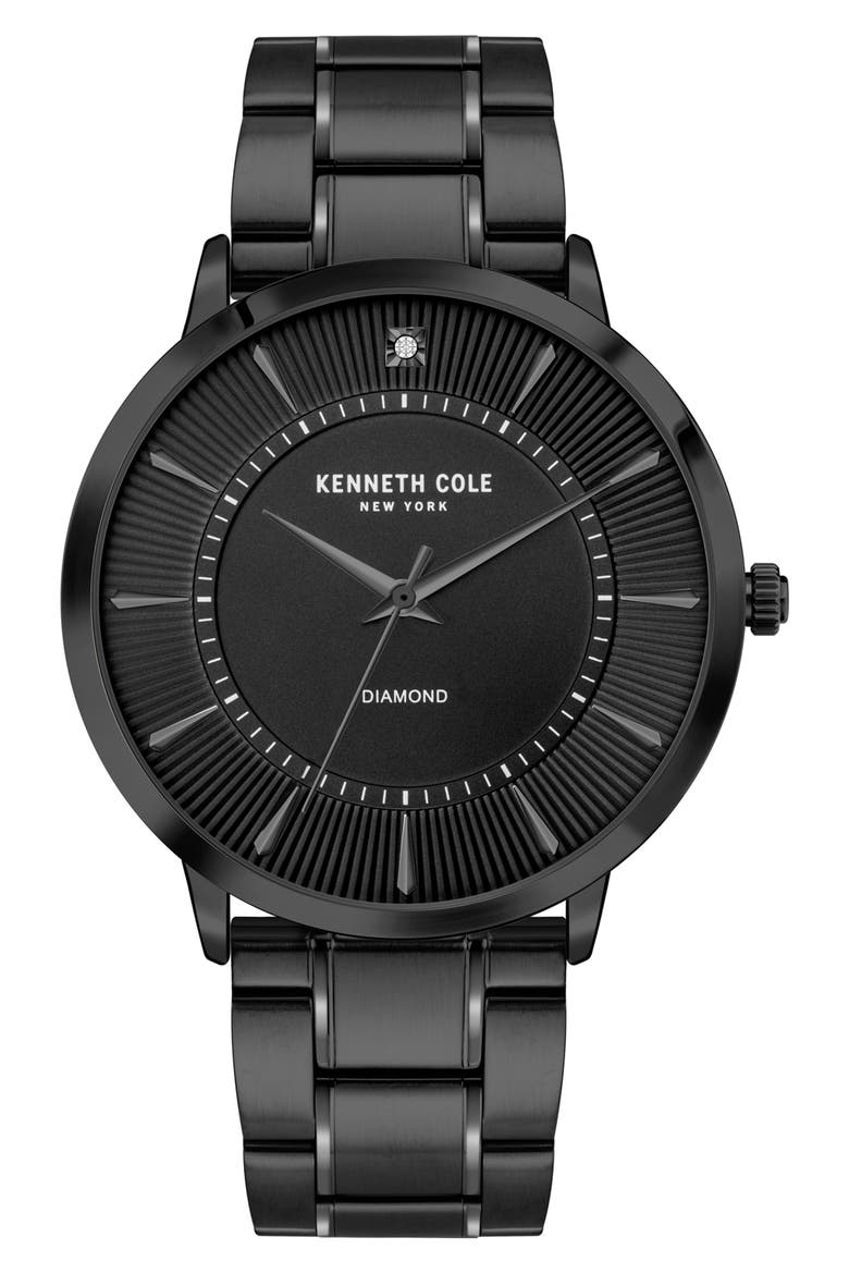 Diamond Dial Three Hand Quartz Bracelet Watch, 45mm, Main, color, BLACK