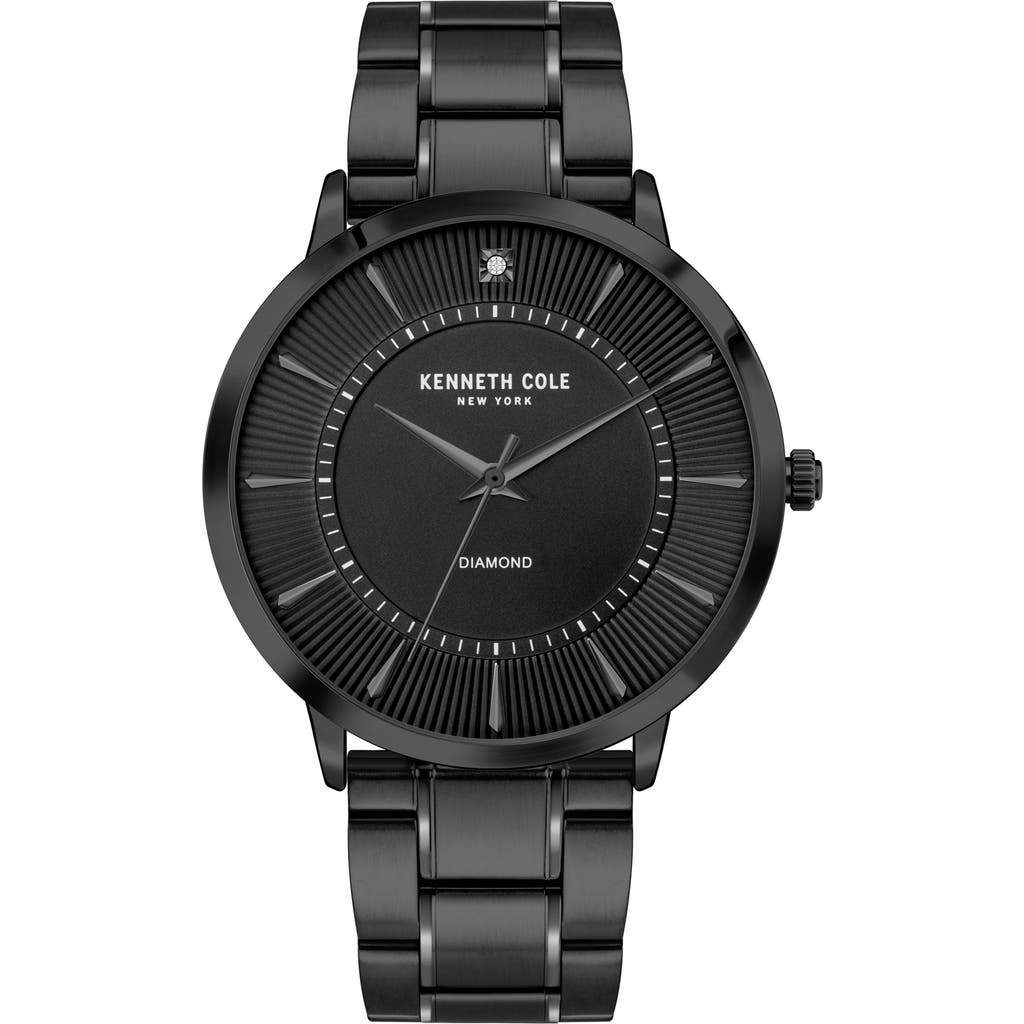 Kenneth Cole New York Diamond Dial Three Hand Quartz Bracelet Watch, 45mm In Black