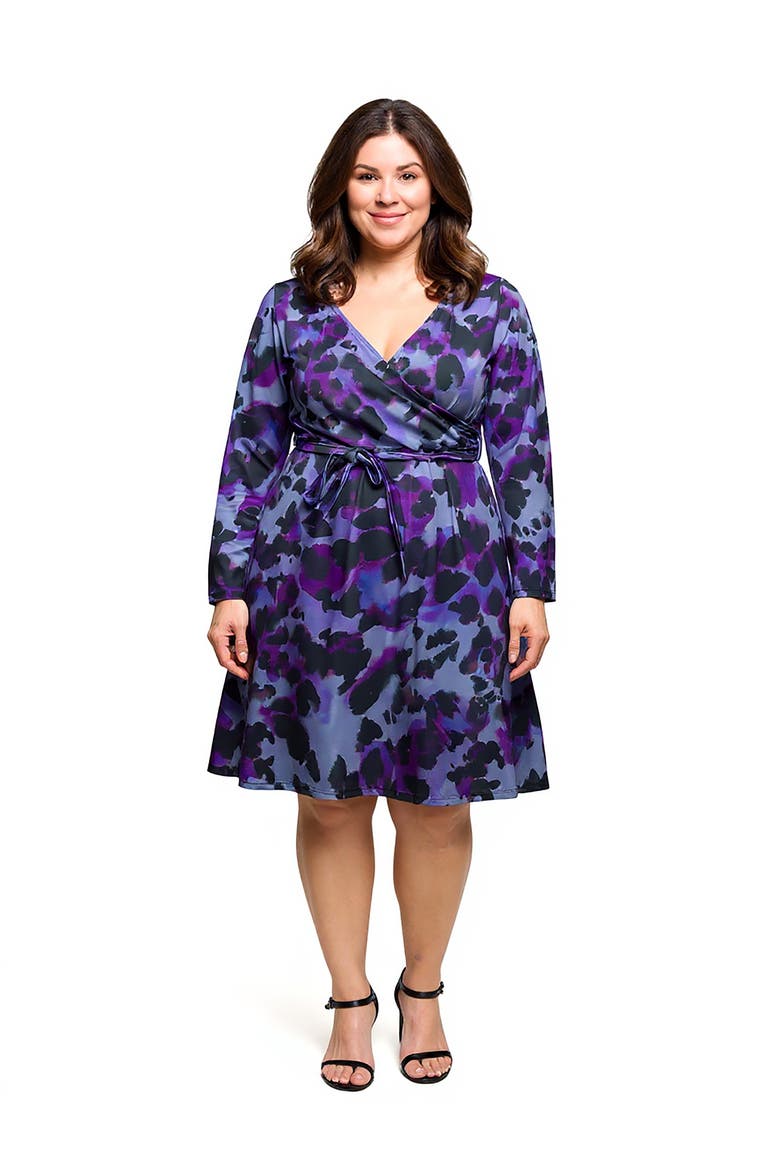 Long Sleeve Wrap Dress with Belt in Print, Main, color, Purple Multi