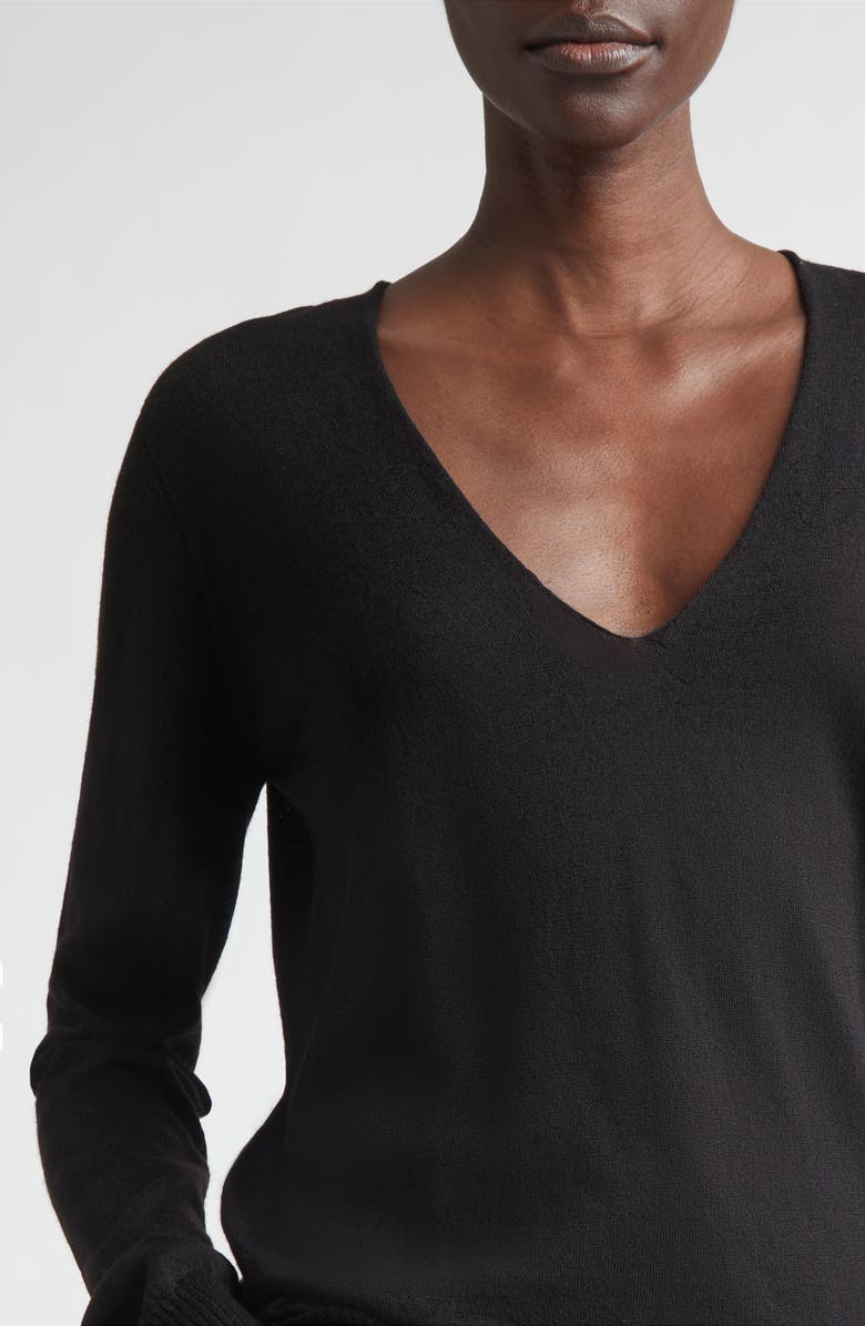 Rick Owens Virgin Wool V-Neck Sweater, Alternate, color, Black