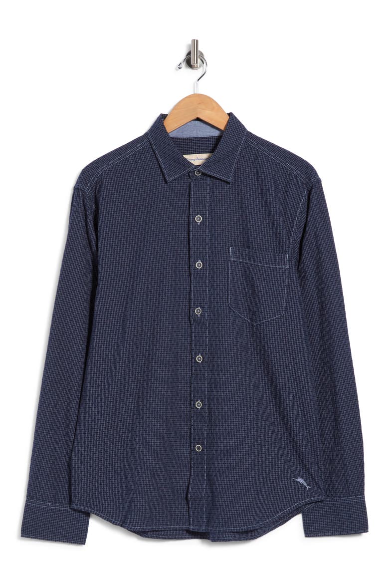 Dockside Dobby Long Sleeve Button-Up Shirt, Main, color, NAVY