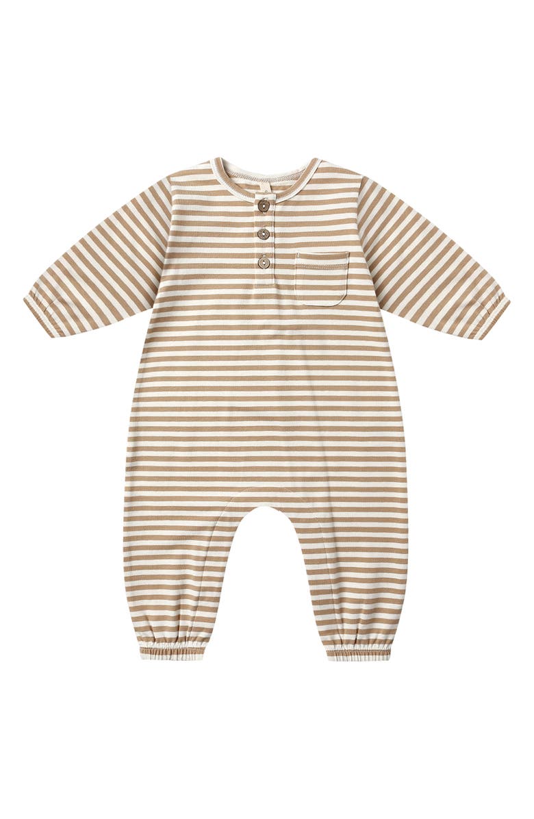 QUINCY MAE Stripe Stretch Organic Cotton Romper, Main, color, Brown