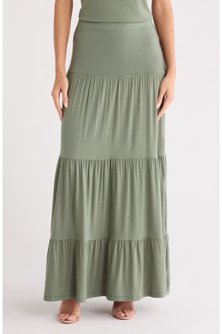 Tiered Jersey Maxi Skirt, Main, color, OLIVE