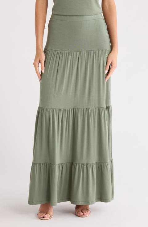 Tiered Jersey Maxi Skirt