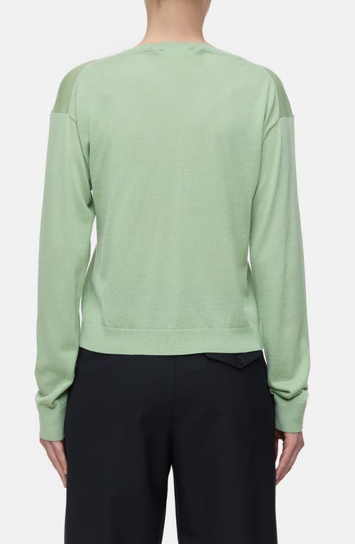 Closed V-neck Long Sleeve Organic Cotton Knit Top In Green