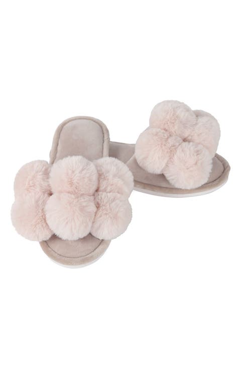 Luxe Faux Fur Pom Memory Foam Slipper (Women)