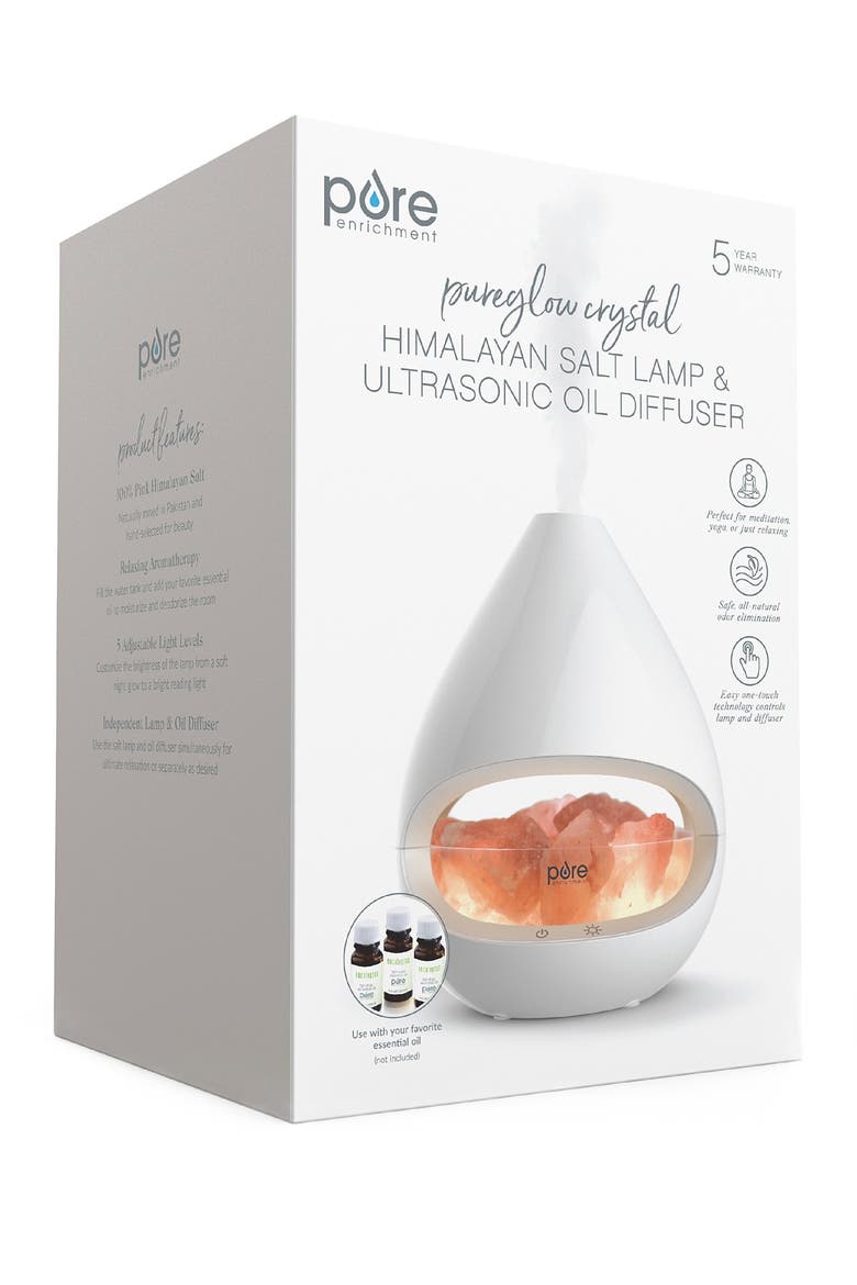 PureGlow Crystal Himalayan Salt Lamp & Ultrasonic Aroma Diffuser, Alternate, color, WHITE