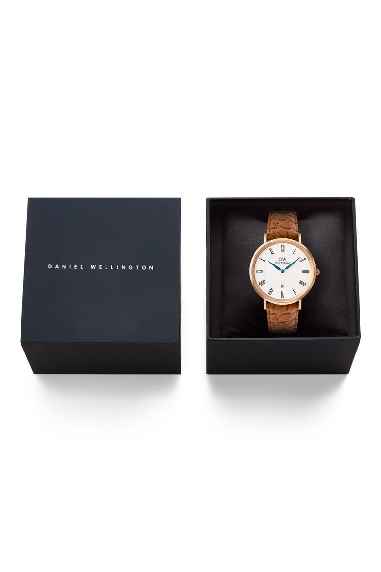 Classic Roman Numerals Leather Strap Watch, 40mm, Alternate, color, WHITE/ ROSE/ TAN