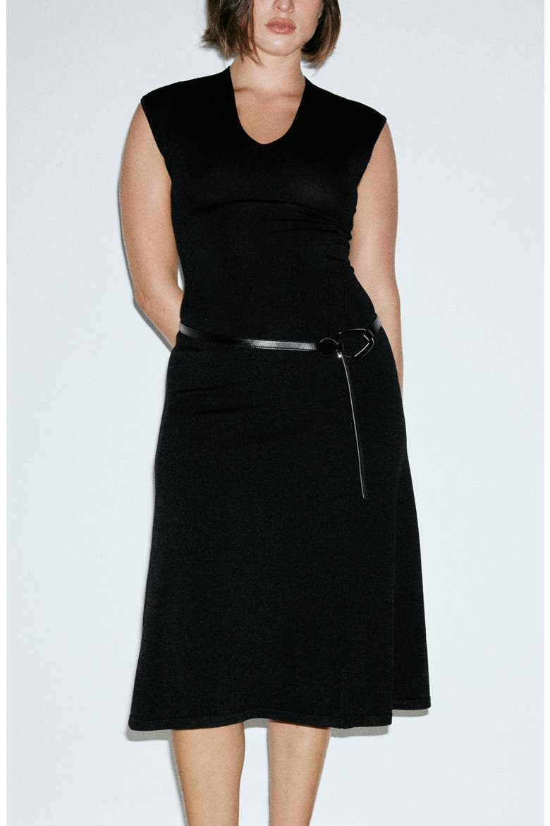 V-Neck Knit Midi Dress, Main, color, BLACK