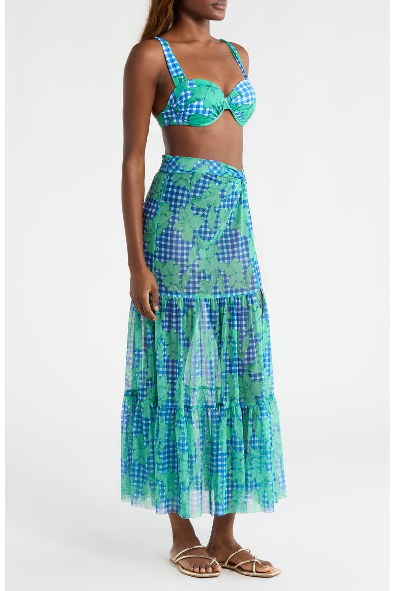 Sheer Cover-Up Maxi Skirt, Alternate, color, COBALT/TEAL GINGHAM