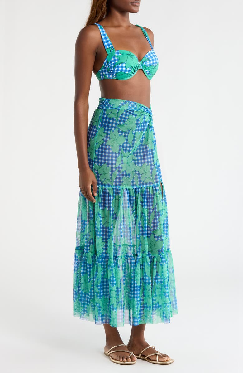 Hutch Sheer Cover-Up Maxi Skirt, Alternate, color, Cobalt/Teal Gingham