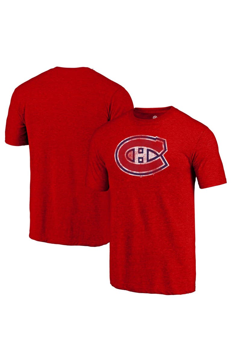 Fanatics MTO Label Men's  Red Montreal Canadiens Distressed Tri-Blend T-Shirt, Main, color, Red