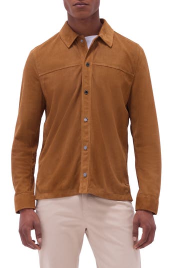 Bugatchi Perforated Suede Shirt Jacket In Brown
