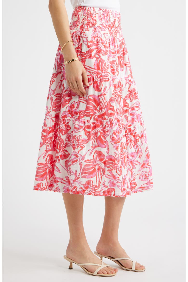 Tiered Cotton Gauze Midi Skirt, Alternate, color, IVORY- PINK ELLIE BLOSSOM