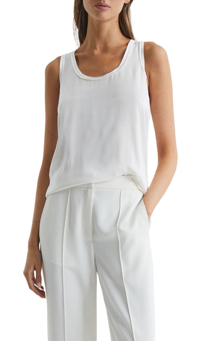Reiss Riley Mixed Media Silk Blend Tank, Main, color, White