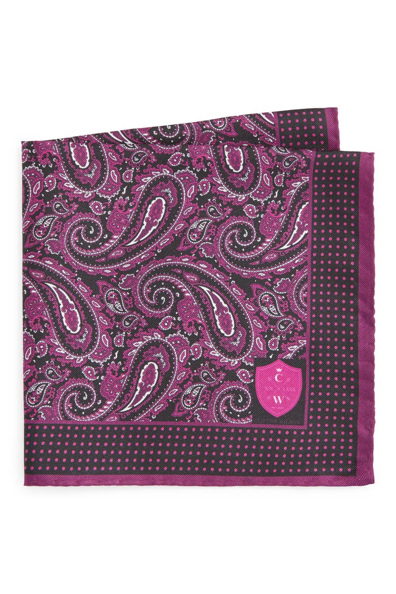 Fuschia Paisley Silk Pocket Square, Main, color, FUSCHIA