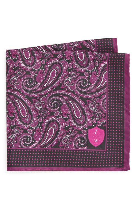 Fuschia Paisley Silk Pocket Square