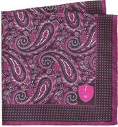 CLIFTON WILSON Fuschia Paisley Silk Pocket Square