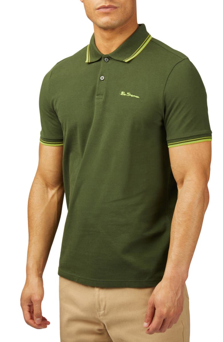 Ben Sherman Signature Tipped Organic Cotton Piqué Polo, Main, color, Camouflage