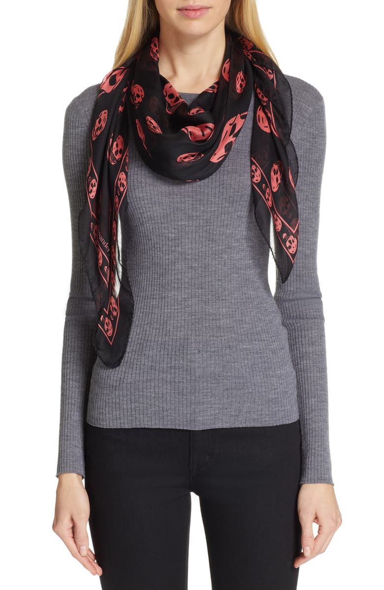 McQueen Alexander McQueen Skull Silk Scarf, Alternate, color,