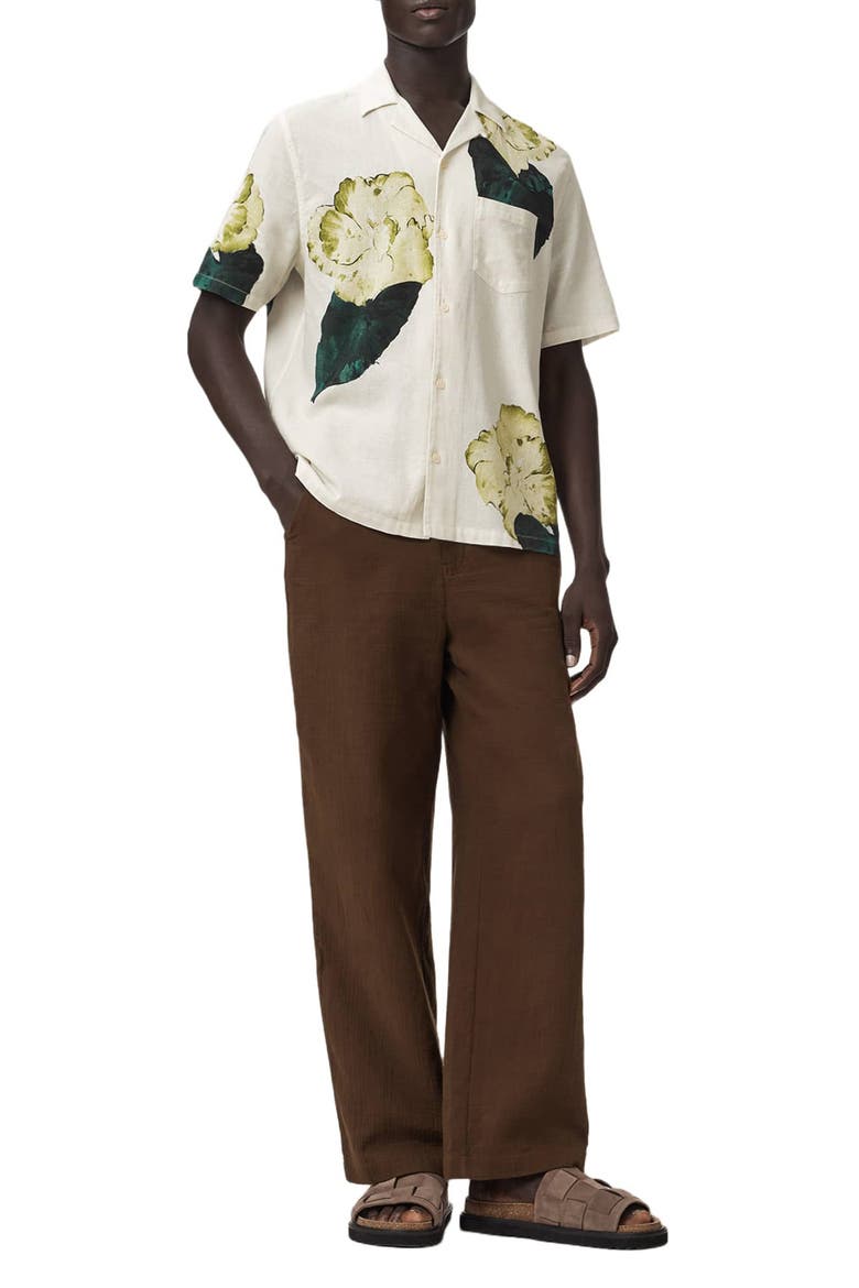 Nouvelle Floral Linen & Cotton Camp Shirt, Alternate, color, ECRU