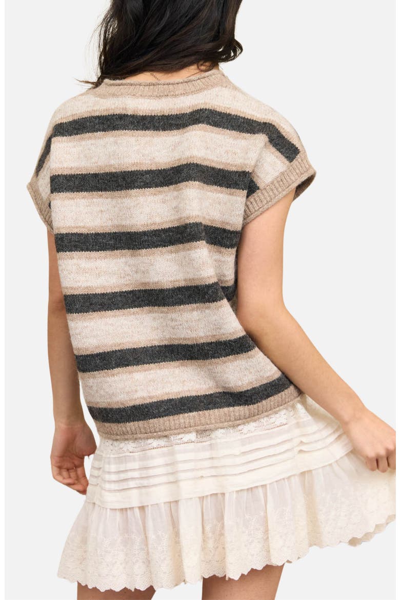 Marled Striped Short Sleeve Sweater, Alternate, color, DARK BROWN